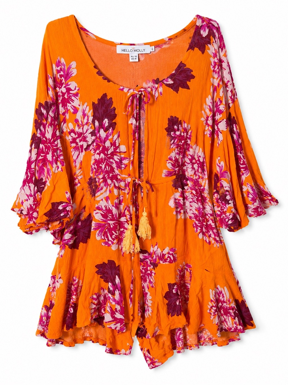 Hello Molly Orange Floral Romper Boho Festival Tropical Vacationcore Sz Medium